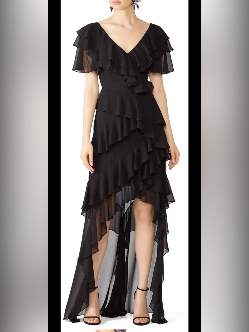 Badgley Mischka Black Tiered Ruffle High-Low Skirt
